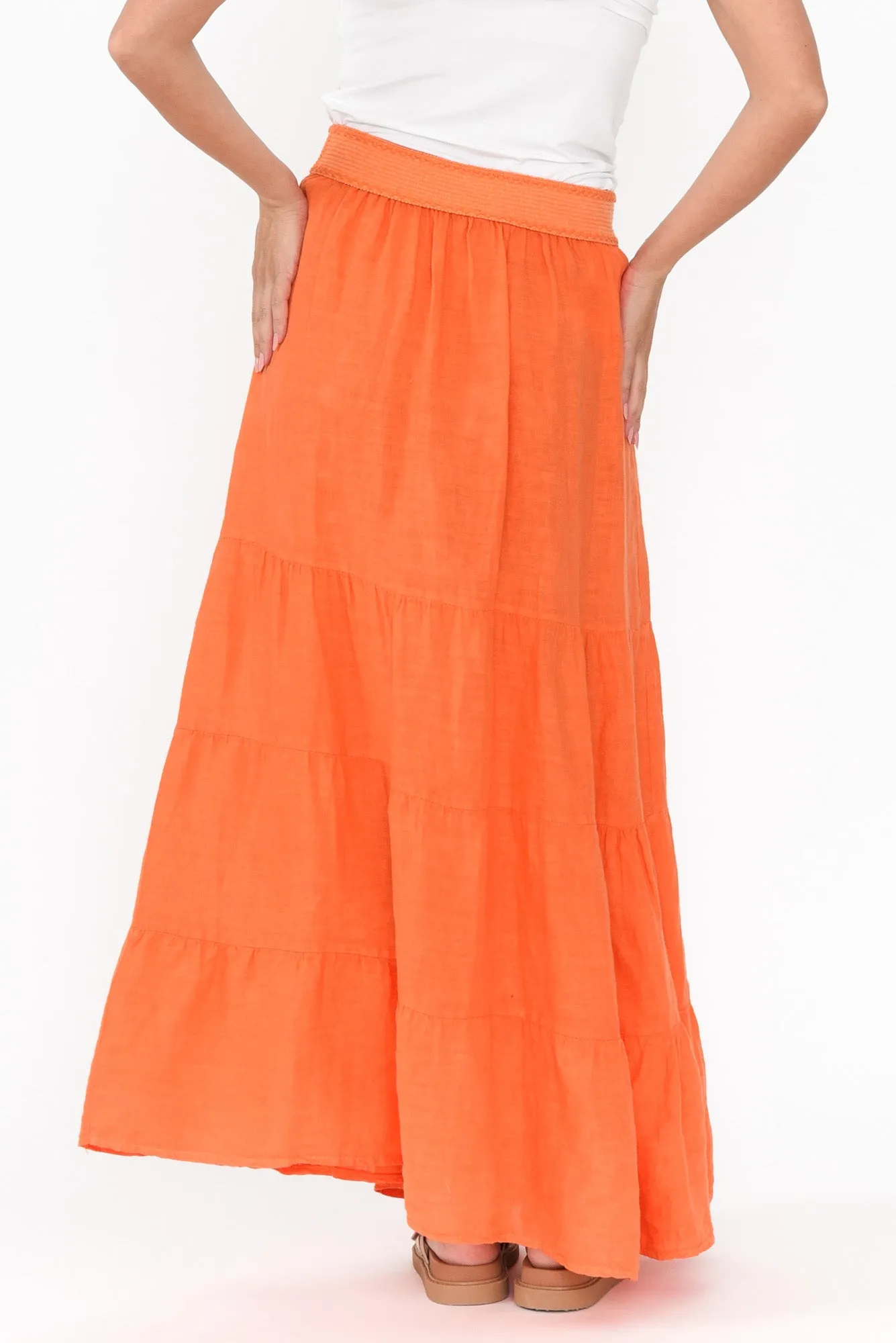 Lorelle Orange Linen Tiered Skirt