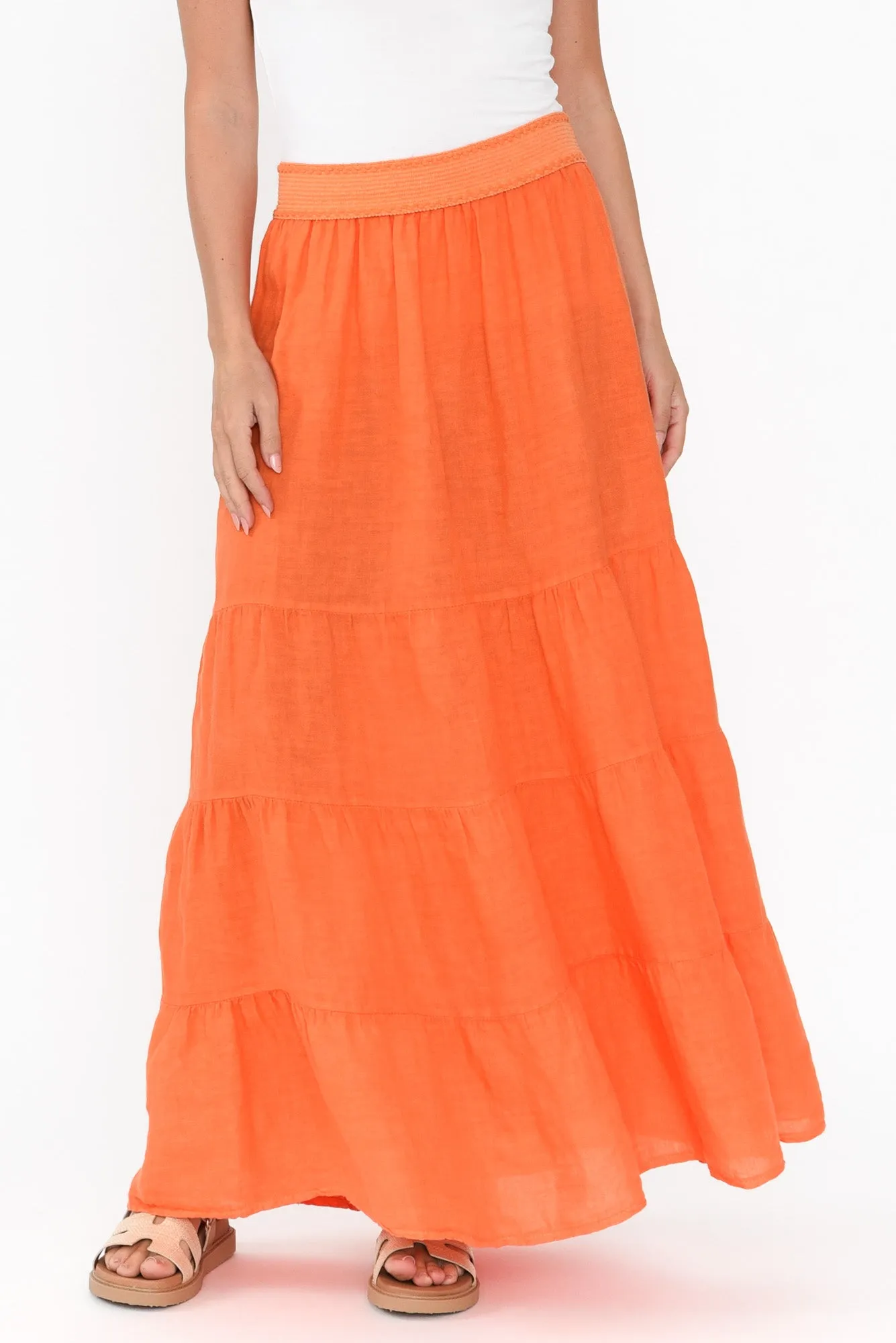 Lorelle Orange Linen Tiered Skirt