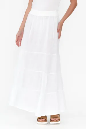 Lorelle White Linen Tiered Skirt