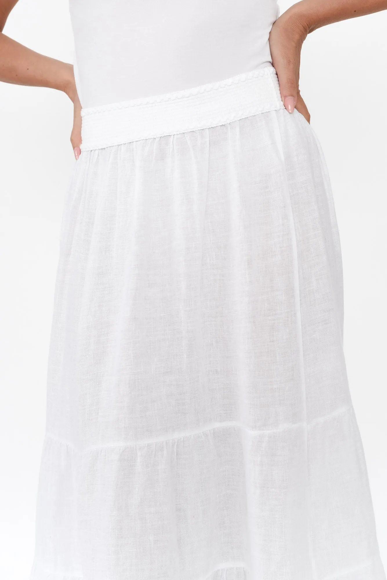 Lorelle White Linen Tiered Skirt