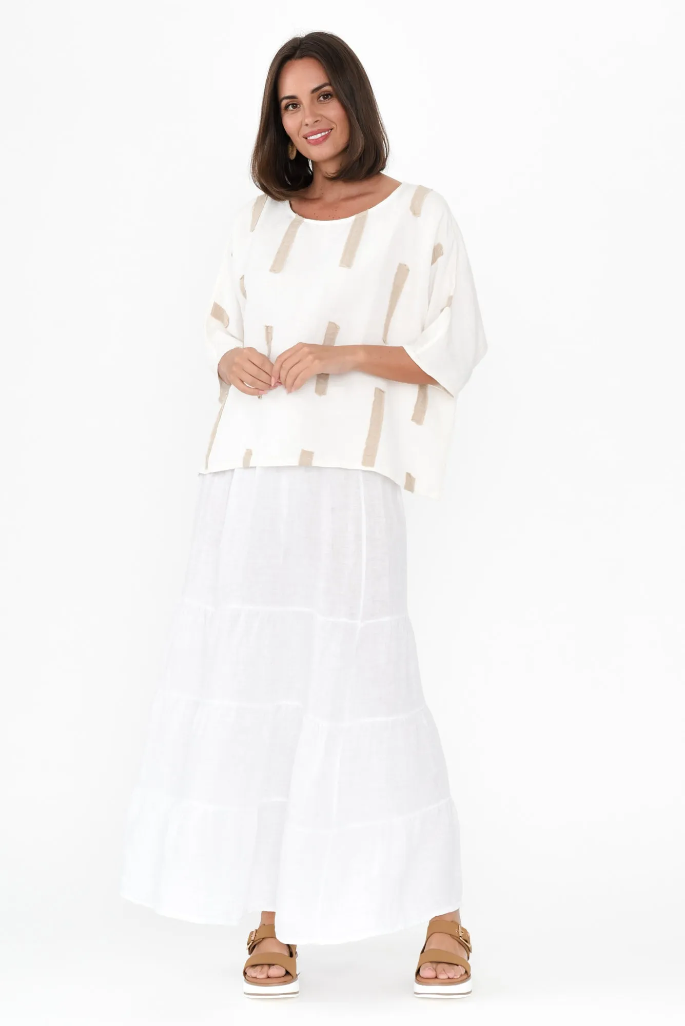 Lorelle White Linen Tiered Skirt