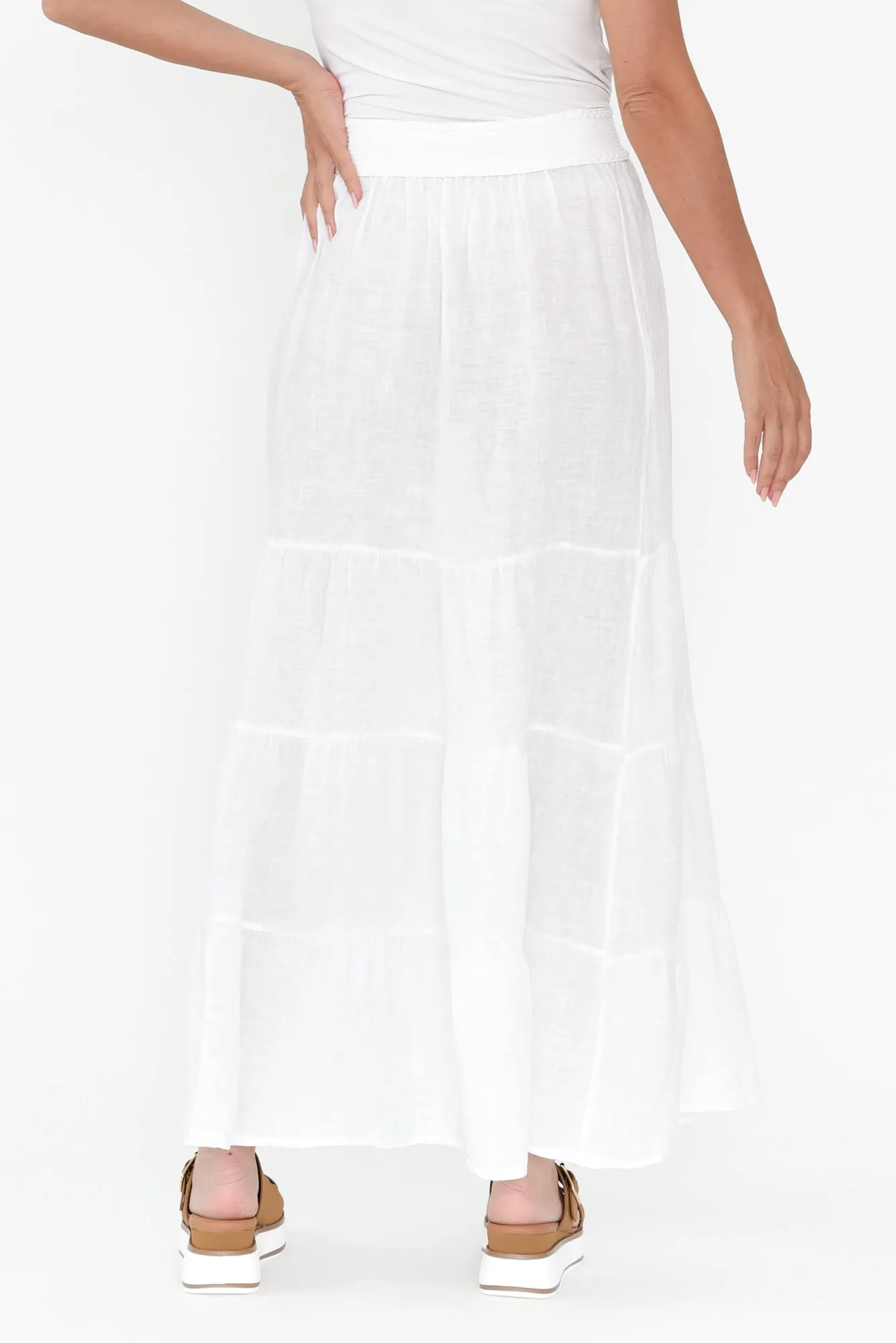 Lorelle White Linen Tiered Skirt