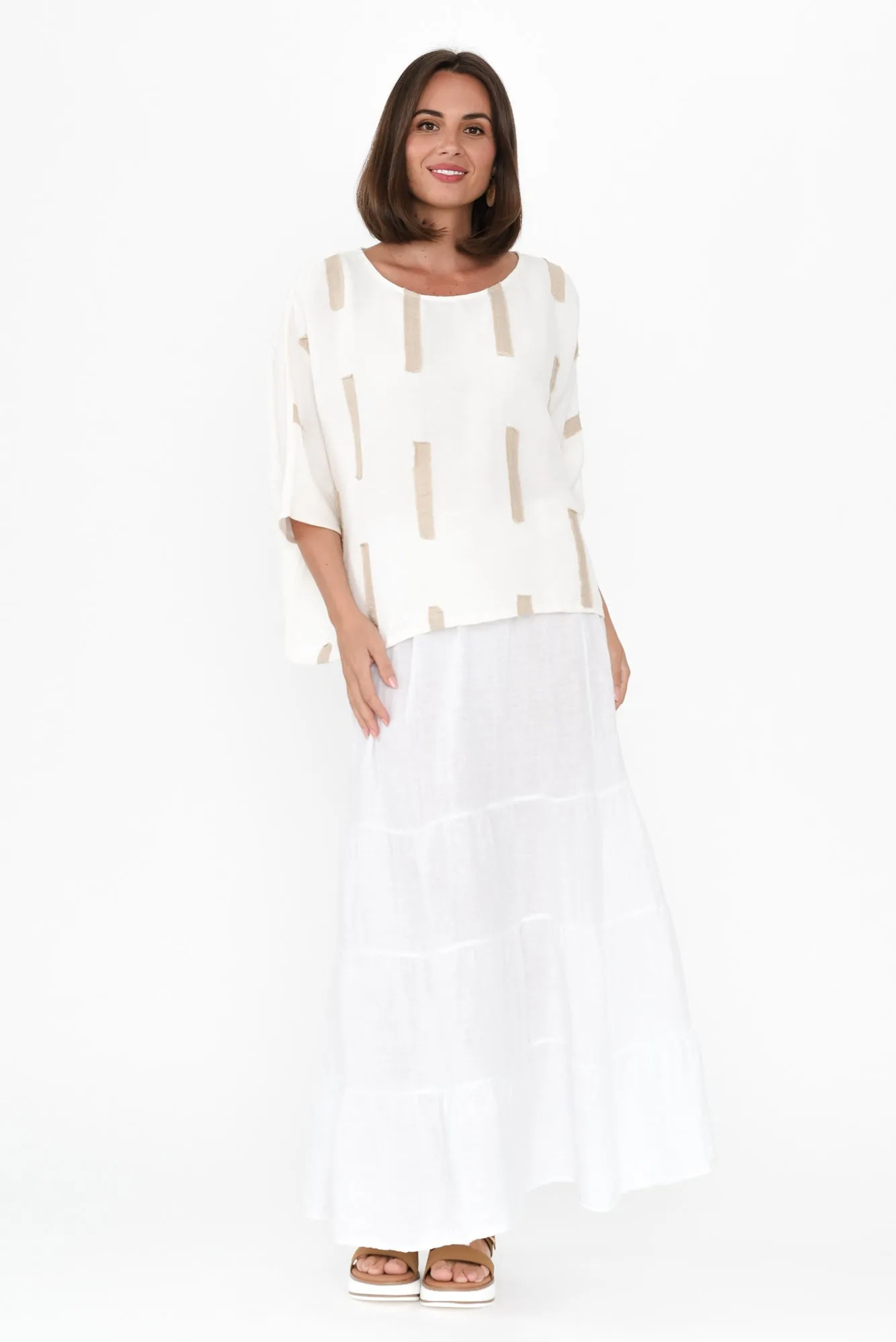 Lorelle White Linen Tiered Skirt