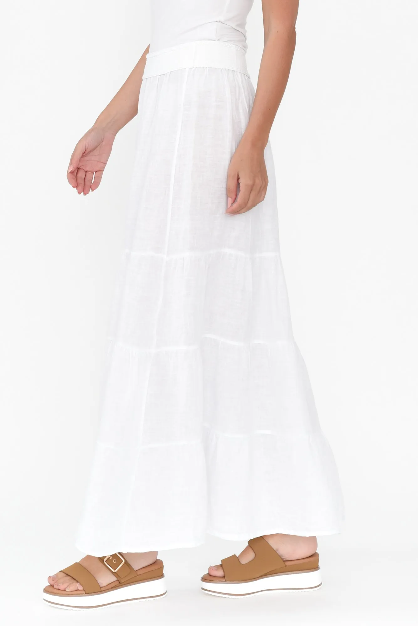 Lorelle White Linen Tiered Skirt