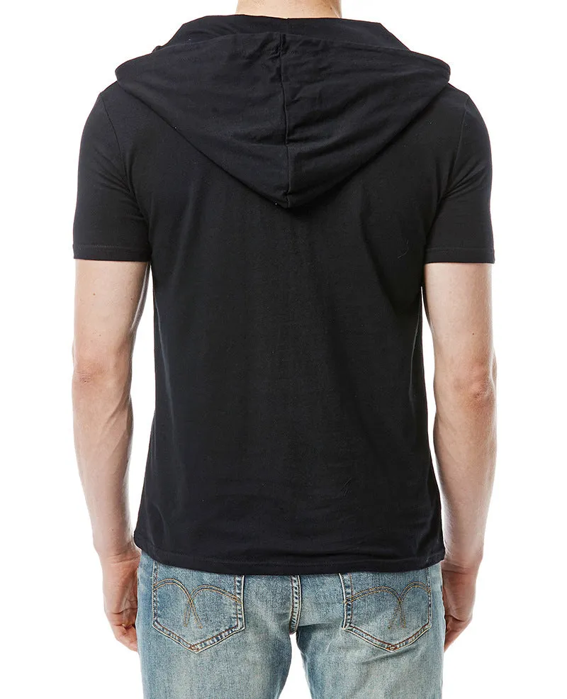 Men Short Sleeves Drawstring Hoody T-Shirt