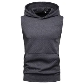 Men Sleeveless Lattice Pockets Hoody T-Shirt