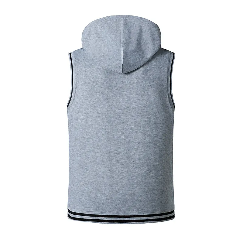 Men Sleeveless Zippers Drawstring Hoody T-Shirt