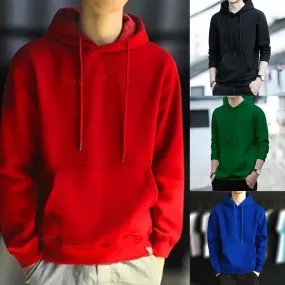 Mens Autumn Fashion Solid Color Harajuku Street Sweatshirt Hoodie Long Sleeves Casual Baggy Clothes Tops Hip Hop Sports Pullover