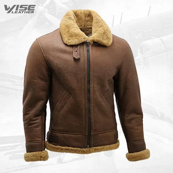 Men's B3 Shearling Sheepskin WW2 Bomber Leather Aviator Jacket