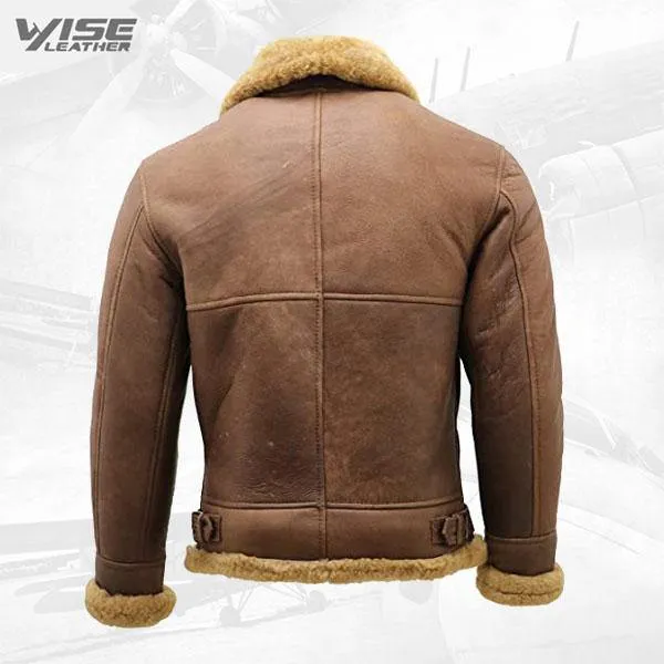 Men's B3 Shearling Sheepskin WW2 Bomber Leather Aviator Jacket