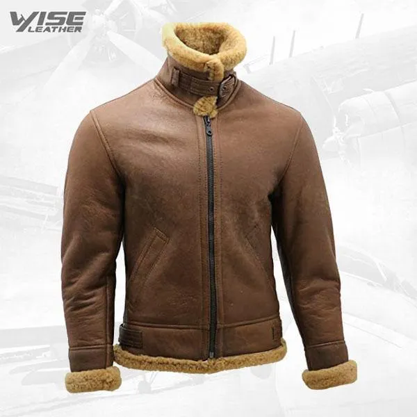 Men's B3 Shearling Sheepskin WW2 Bomber Leather Aviator Jacket