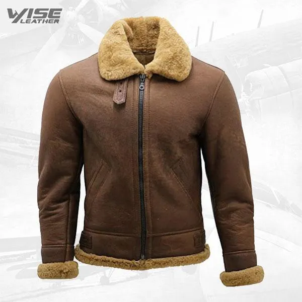 Men's B3 Shearling Sheepskin WW2 Bomber Leather Aviator Jacket