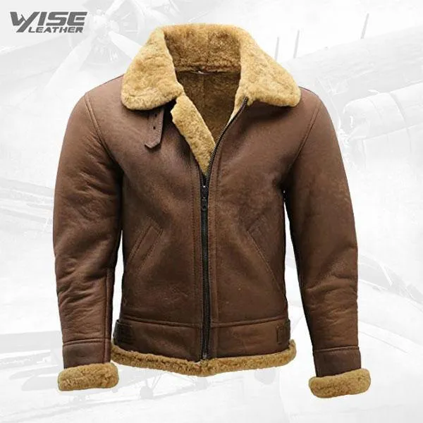 Men's B3 Shearling Sheepskin WW2 Bomber Leather Aviator Jacket