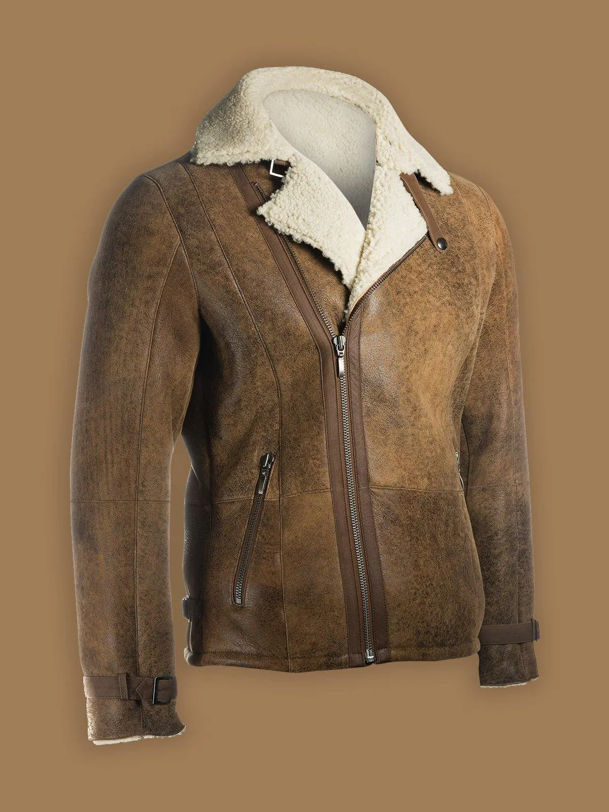 Men's Brown Distressed Shearling Jacket