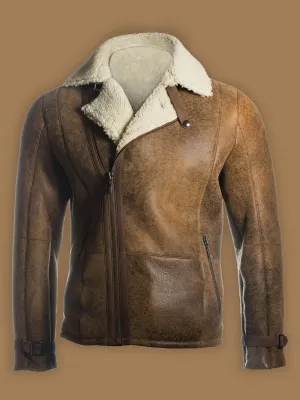 Men's Brown Distressed Shearling Jacket