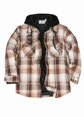 Men's Quilted Lined Hooded Flannel Shacket,Snap Button