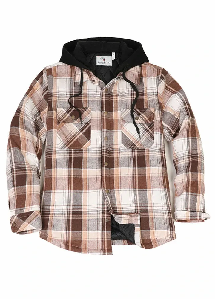 Men's Quilted Lined Hooded Flannel Shacket,Snap Button