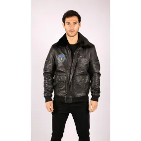 Mens Real Leather Bomber Jacket Aviator Fur Collar Pilot Raging Bull