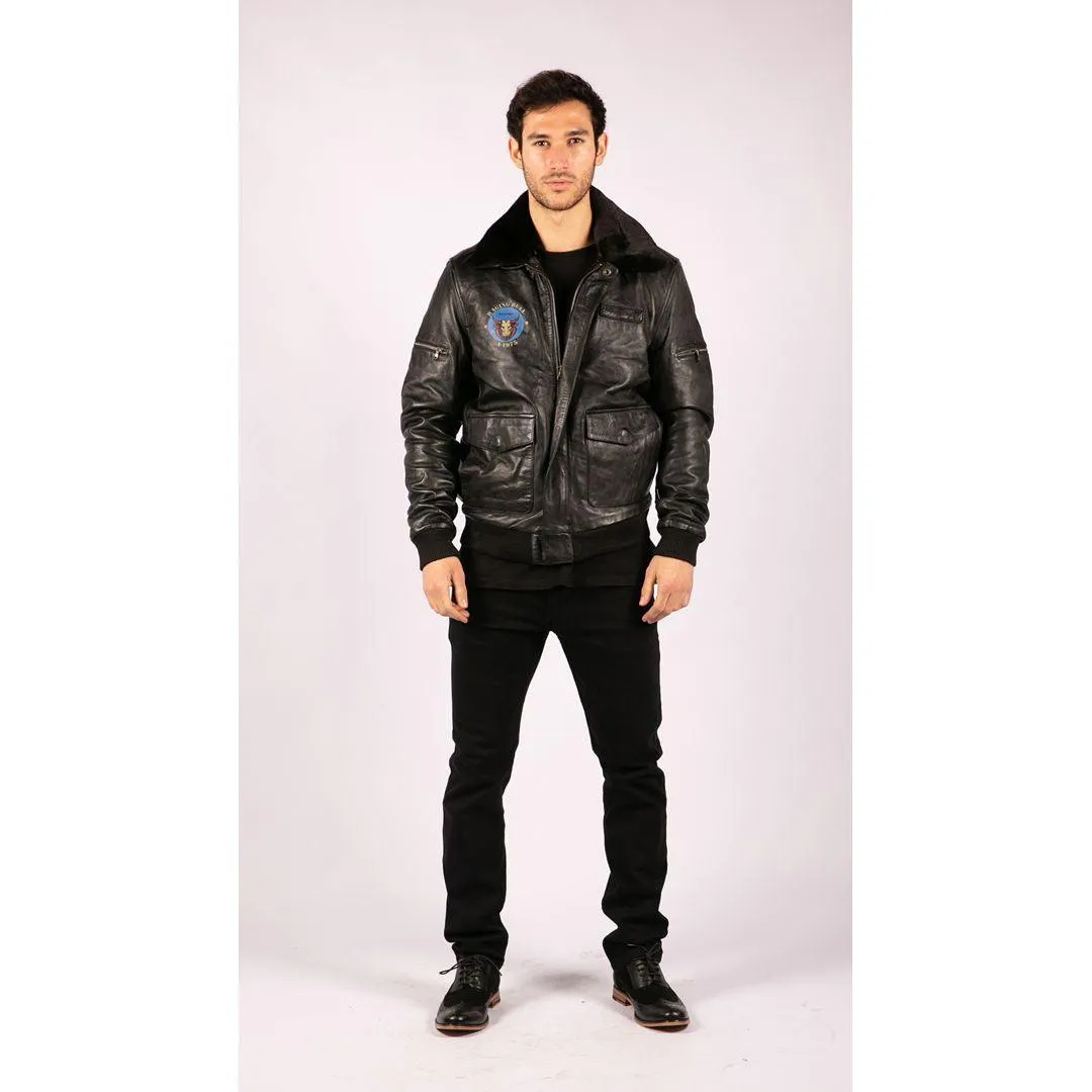 Mens Real Leather Bomber Jacket Aviator Fur Collar Pilot Raging Bull