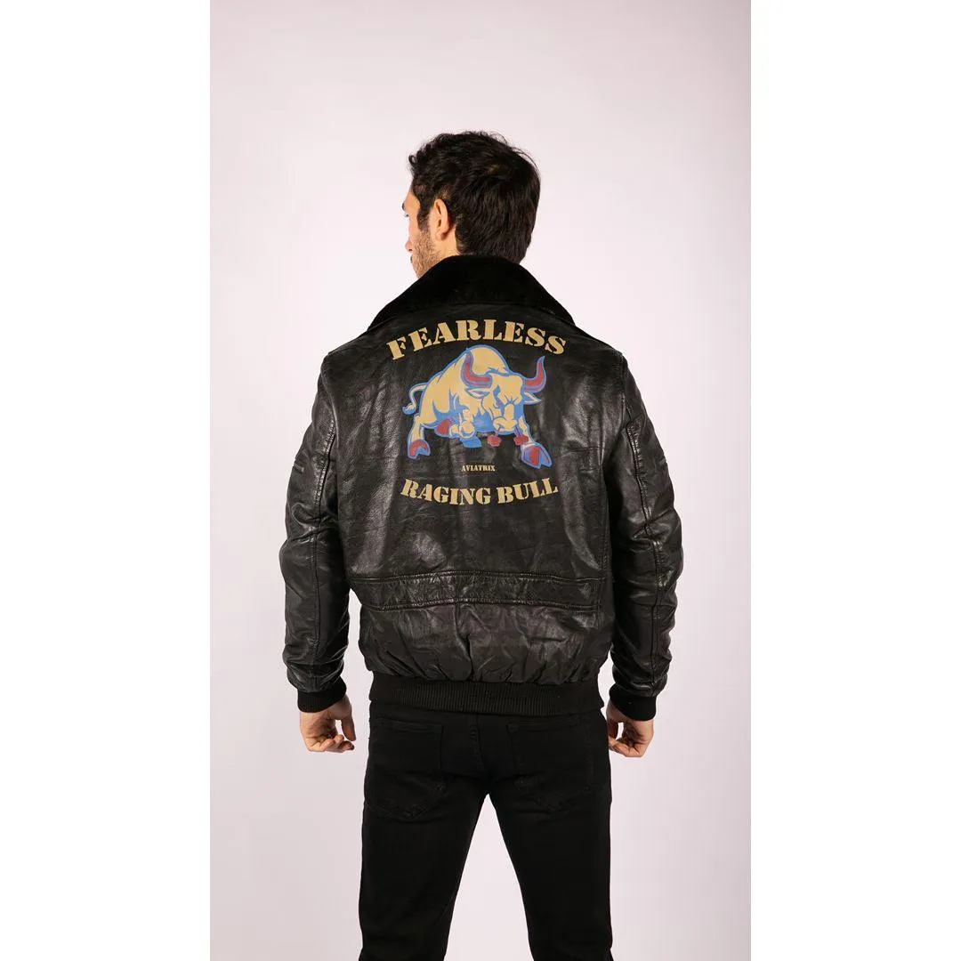 Mens Real Leather Bomber Jacket Aviator Fur Collar Pilot Raging Bull