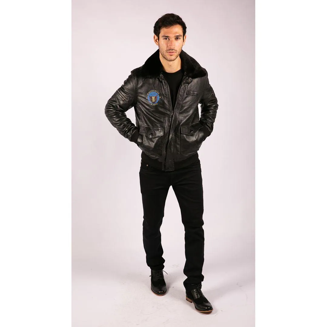 Mens Real Leather Bomber Jacket Aviator Fur Collar Pilot Raging Bull