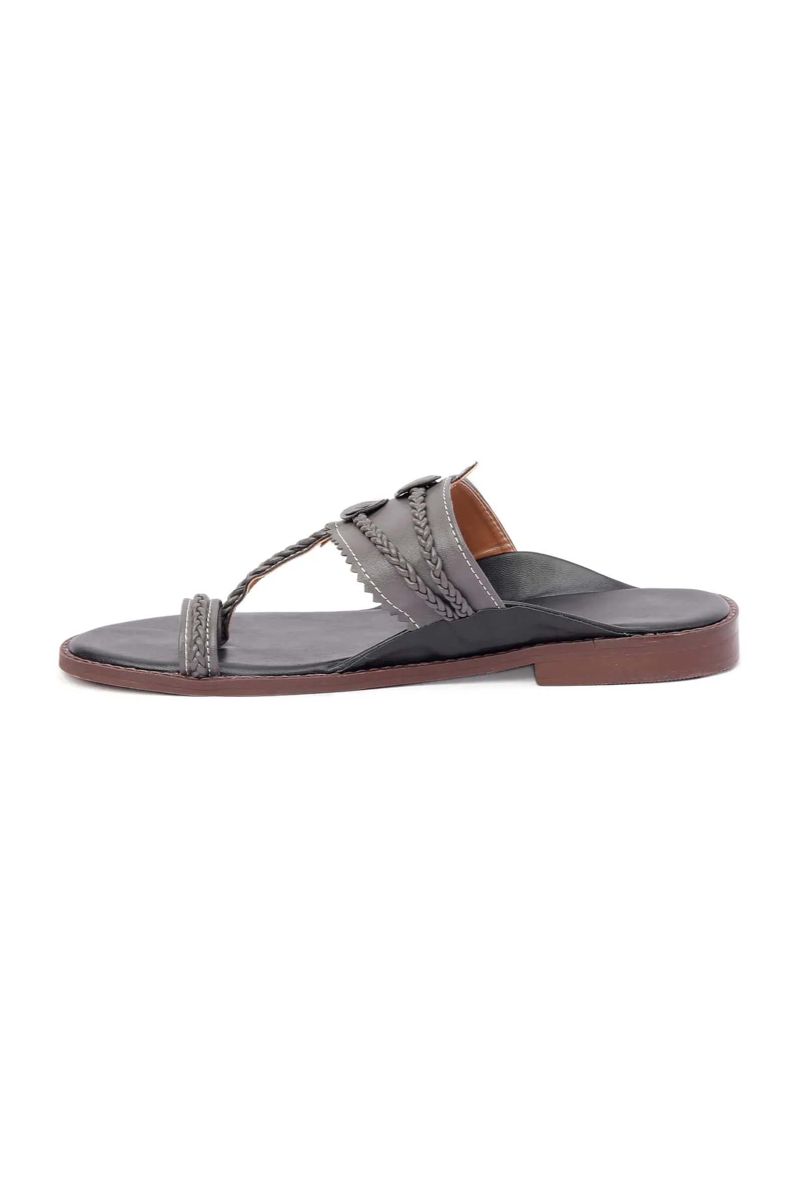 Metal Grey Handcrafted Cruelty-Free Leather Kolhapuri Inspired Chappals