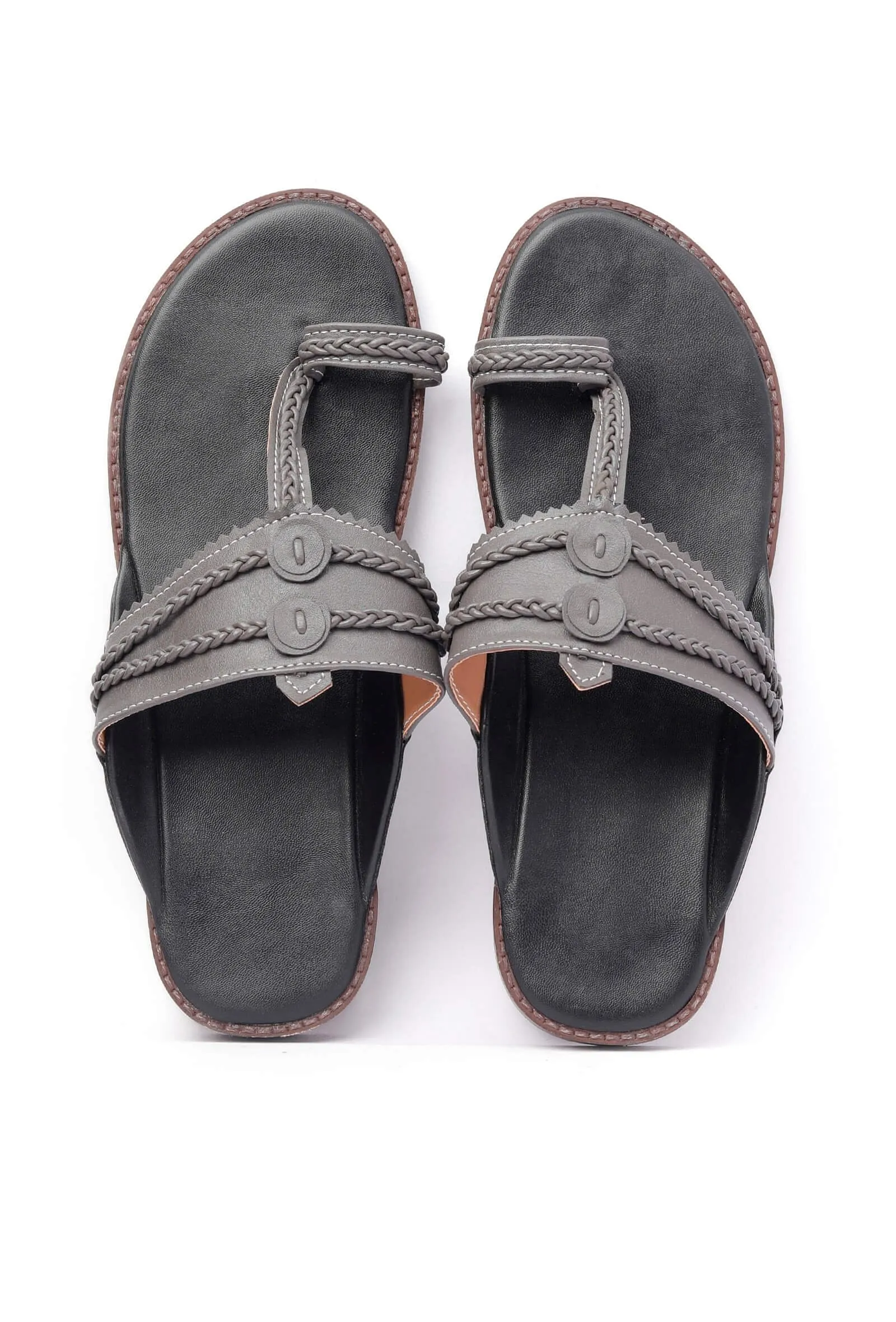 Metal Grey Handcrafted Cruelty-Free Leather Kolhapuri Inspired Chappals