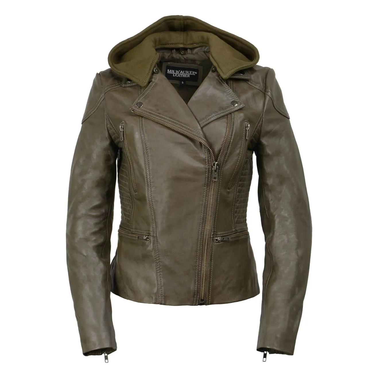 Milwaukee Leather SFL2815 Womens Olive Motorcycle Style Leather Jacket