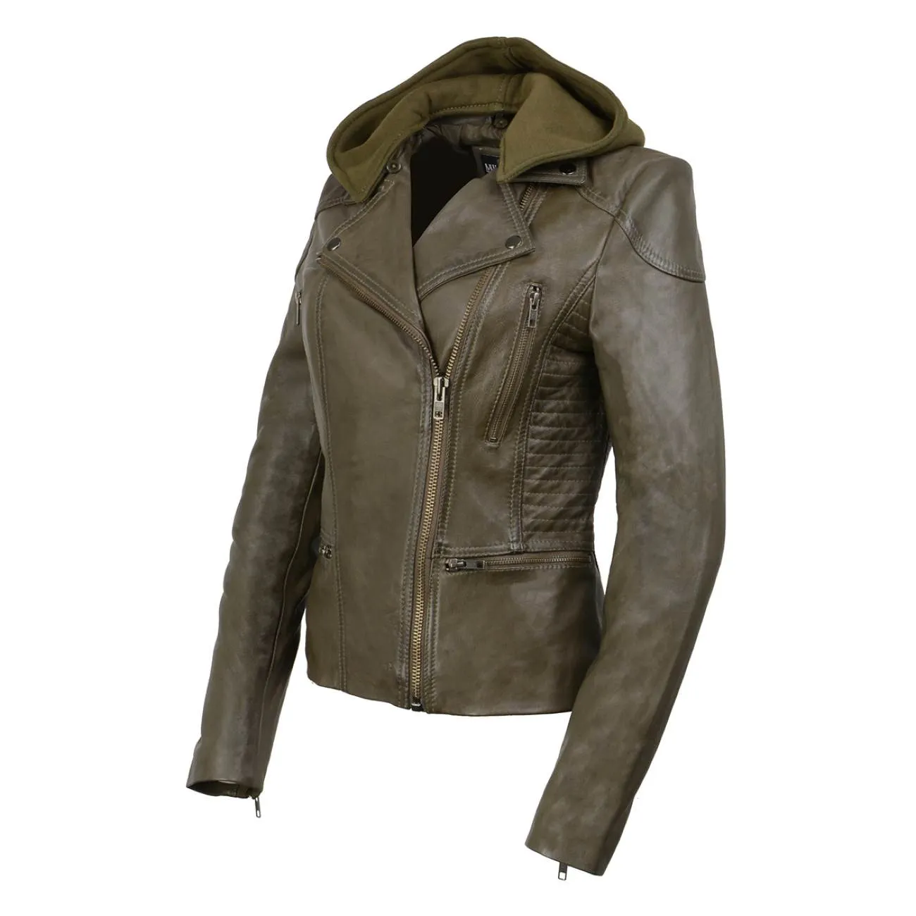 Milwaukee Leather SFL2815 Womens Olive Motorcycle Style Leather Jacket