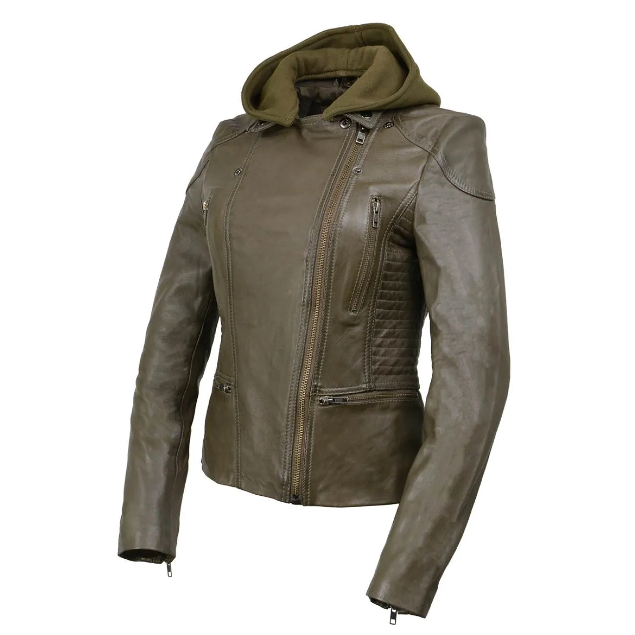 Milwaukee Leather SFL2815 Womens Olive Motorcycle Style Leather Jacket