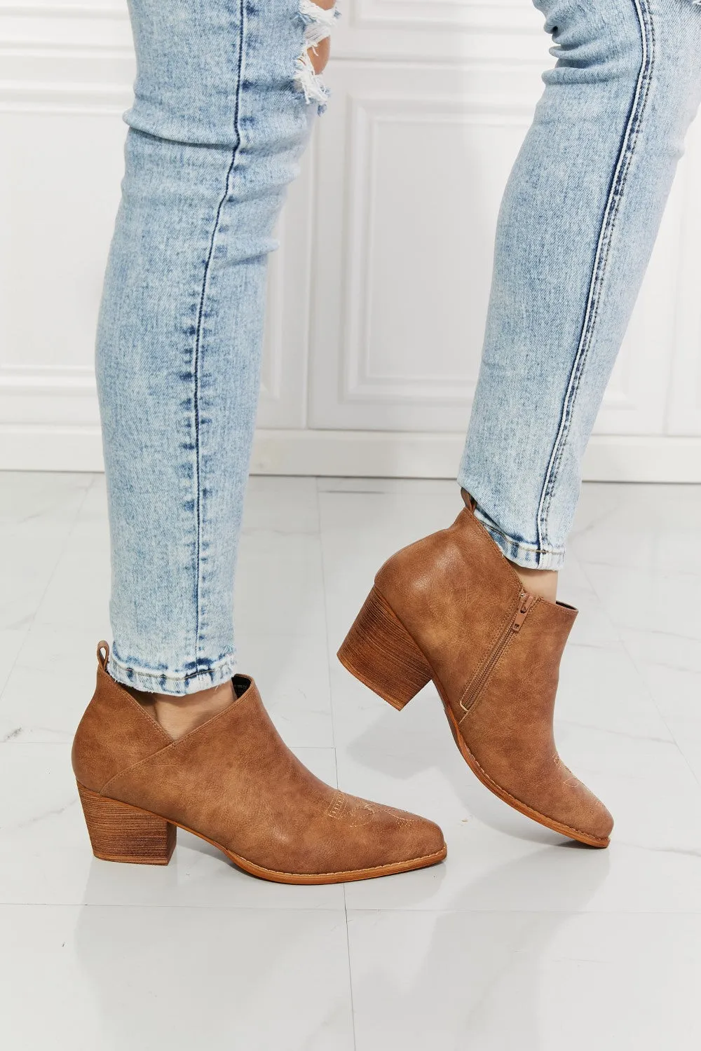 MMShoes Trust Yourself Embroidered Crossover Cowboy Bootie in Caramel - Ships from The US