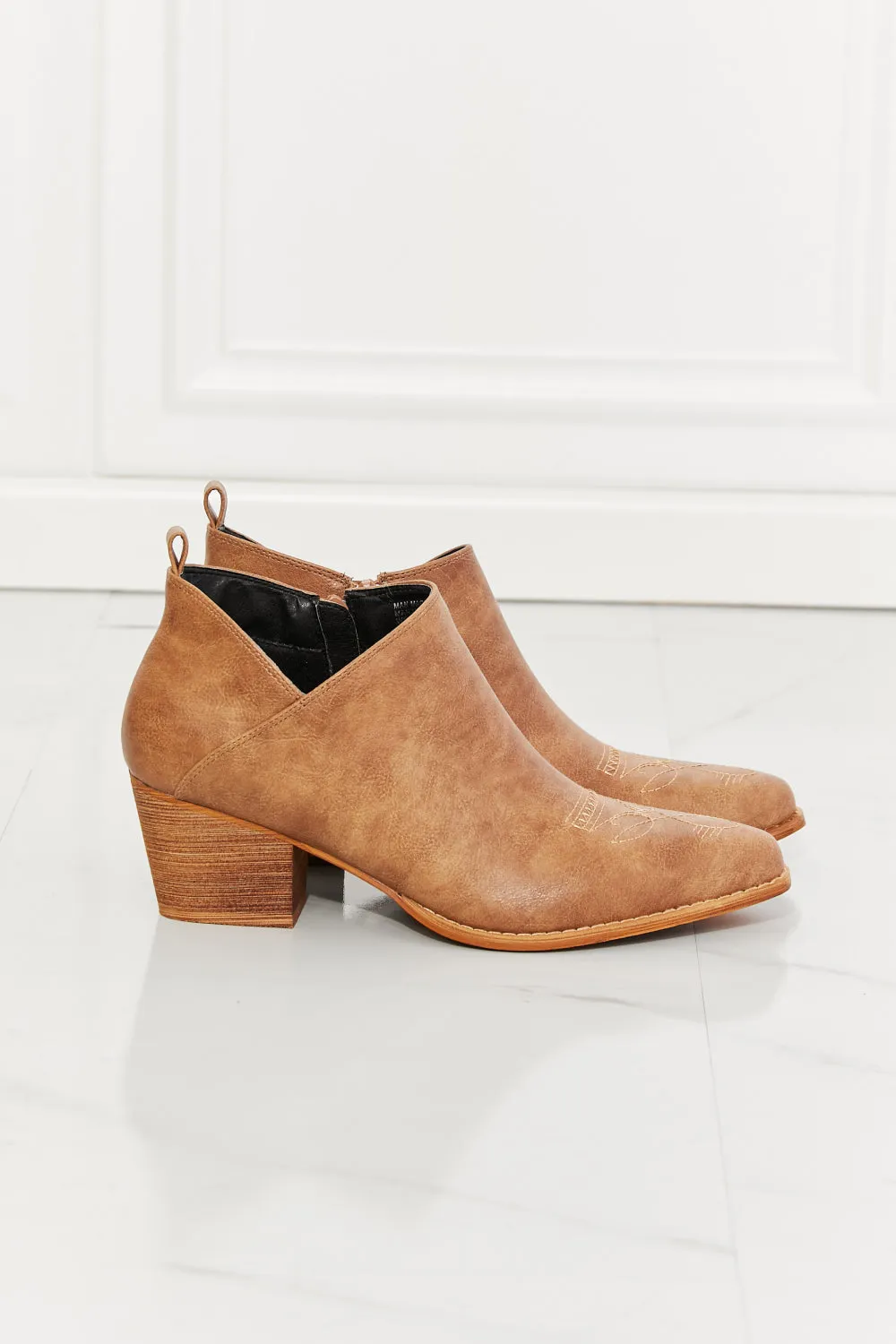 MMShoes Trust Yourself Embroidered Crossover Cowboy Bootie in Caramel - Ships from The US