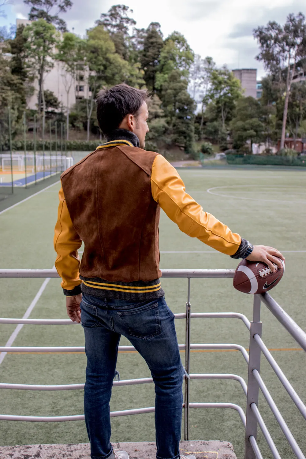 MONTANA Leather Suede Varsity Jacket - Brown & Yellow