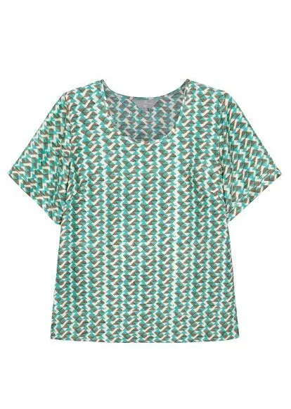 Mulberry Silk Sleeved Top - Teal/Grey