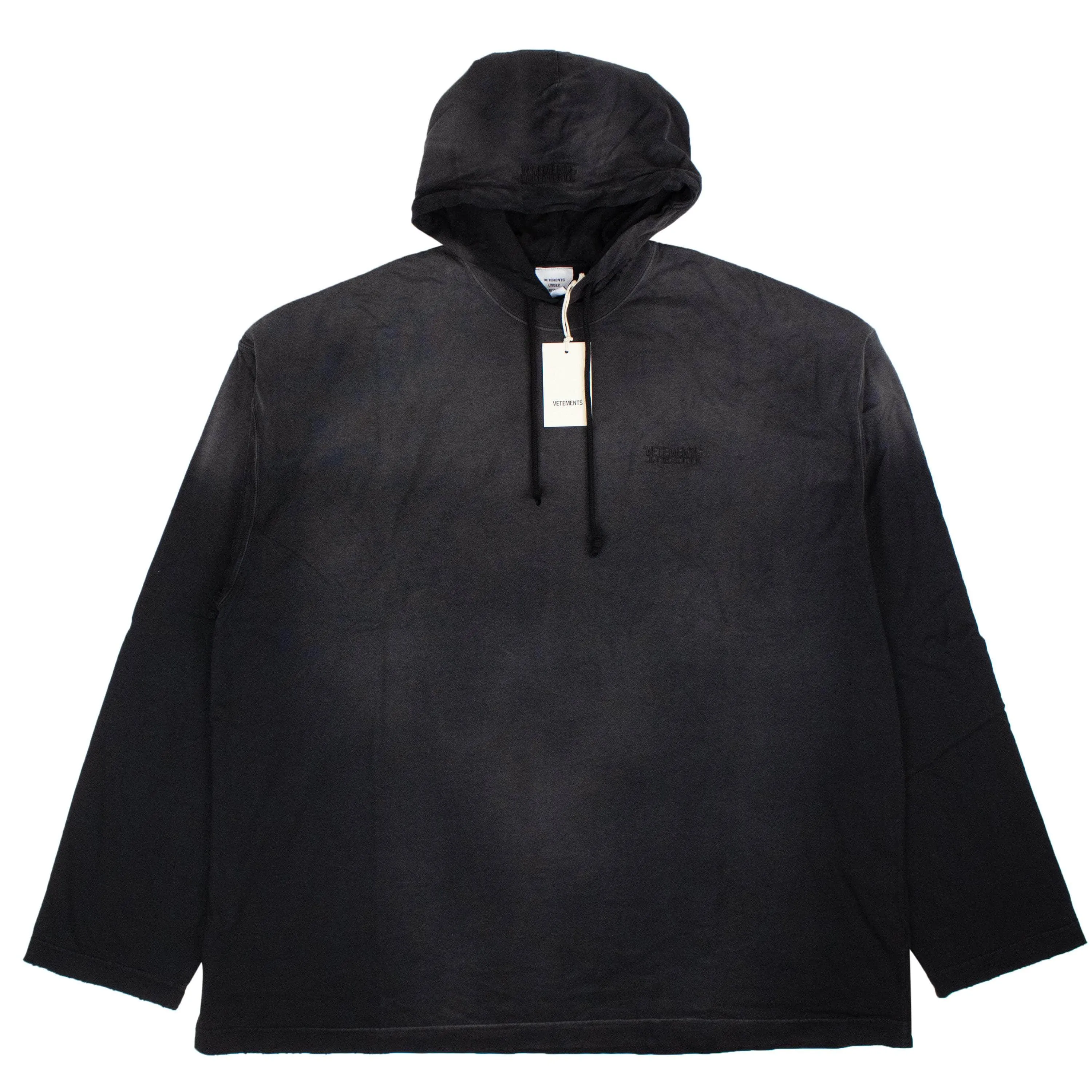 NWT VETEMENTS Washed Black Double Jersey Gradient Hoodie Size L $1320