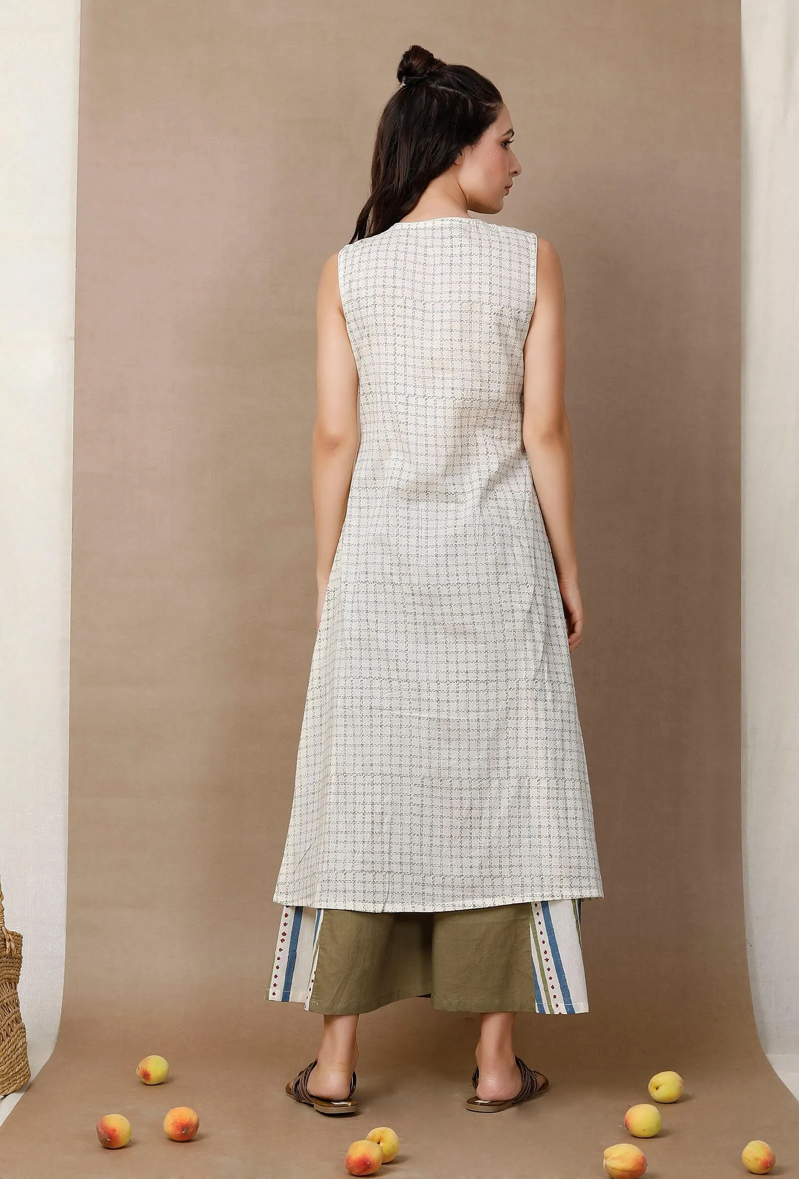 Off White Cotton Angrakha Kurta Dress