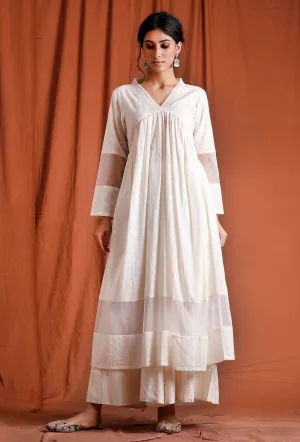 Off White Gathered Organza Kurta