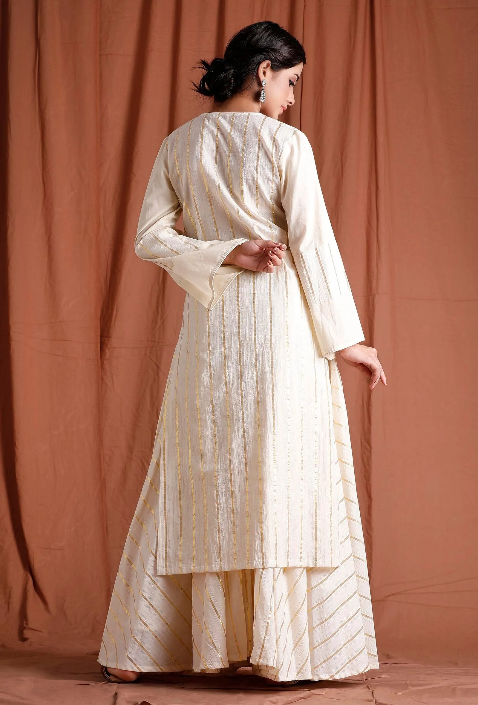 Off White Golden Cotton Kurta