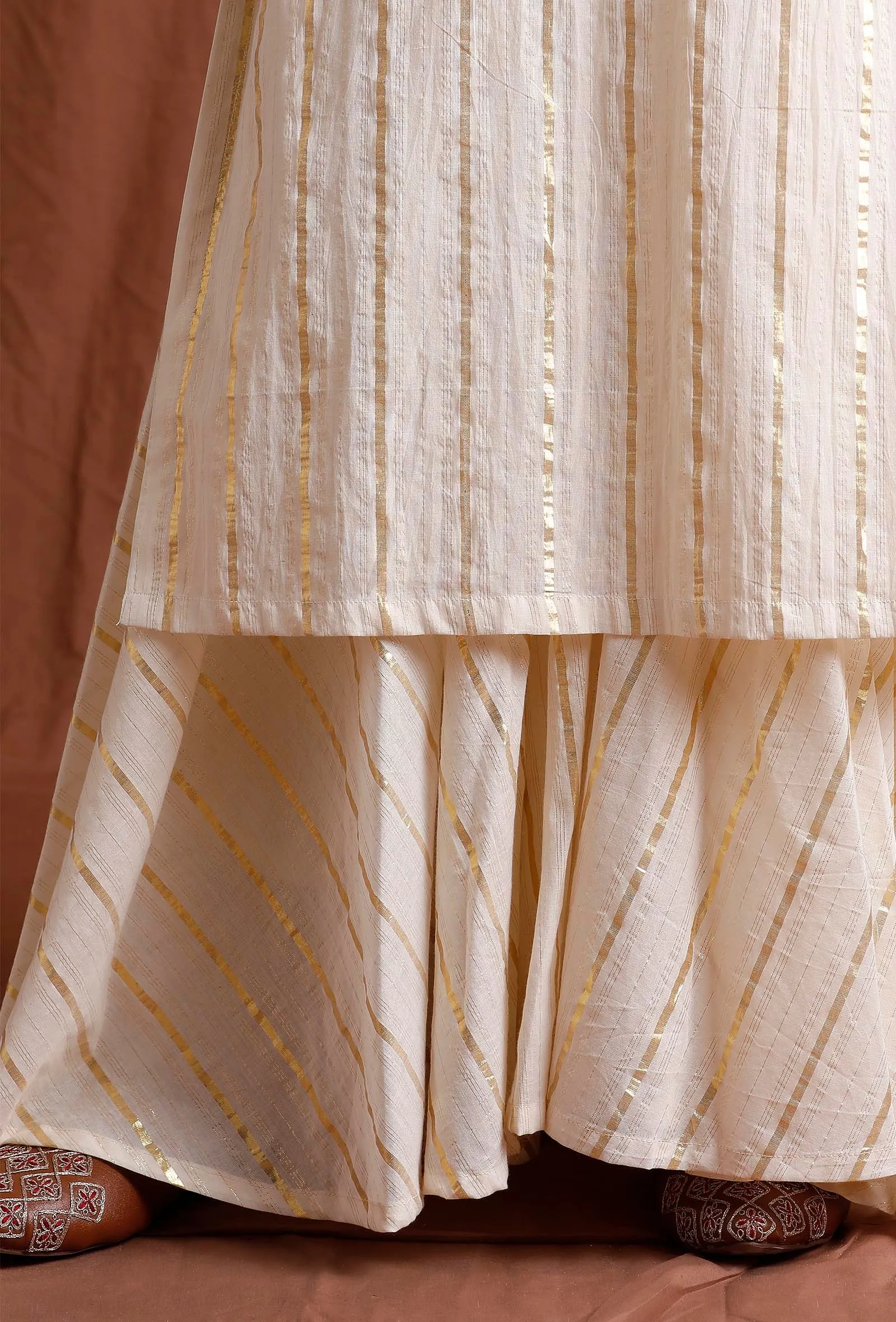 Off White Golden Cotton Kurta