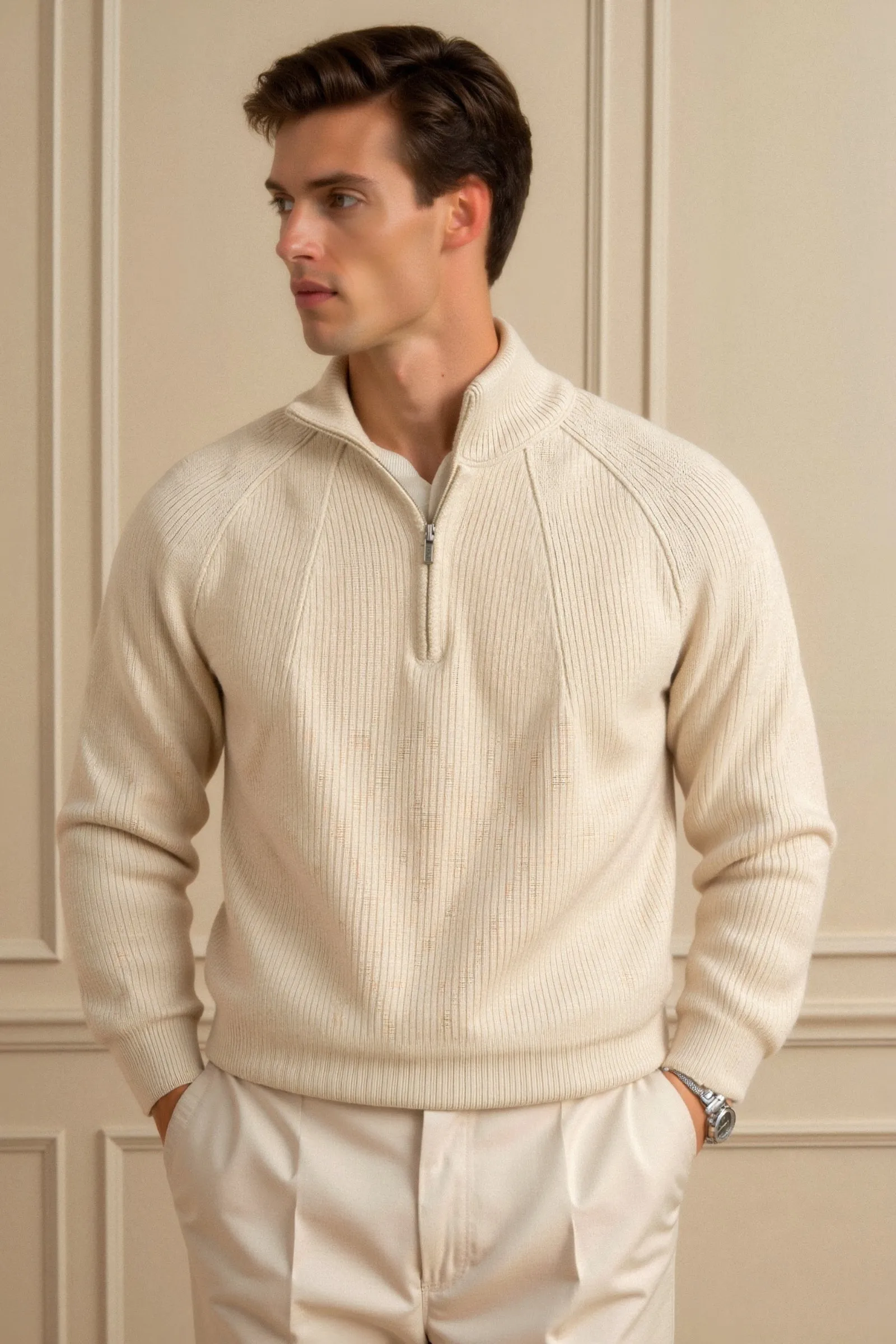 Old Money Men's Solid Thick Elegant Knitted Sweater