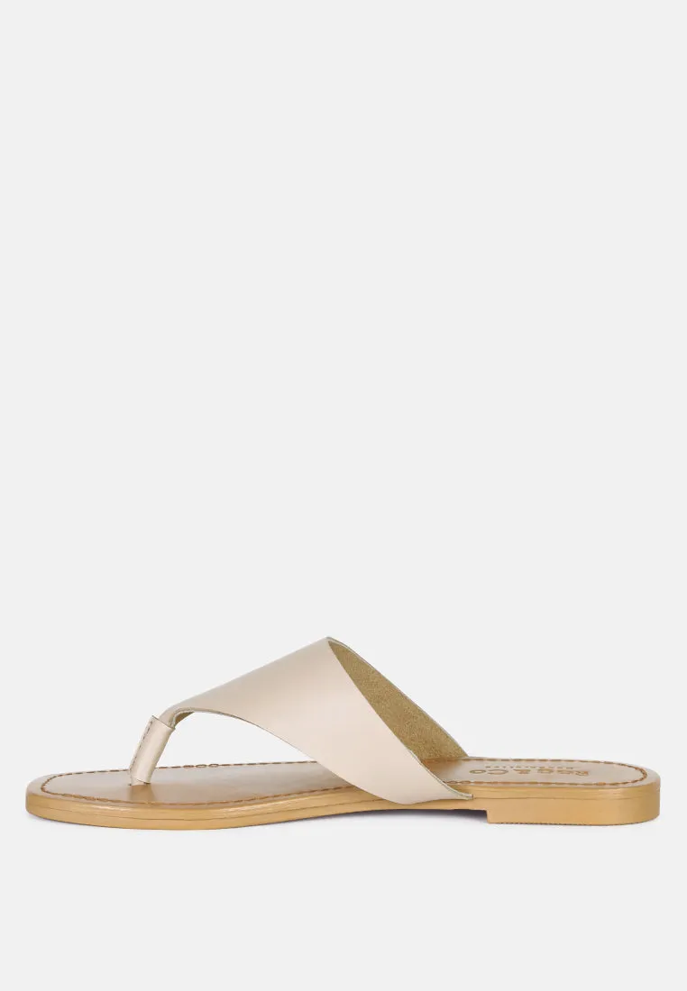 OROFERR Latte Soft Leather Luxury Thong Flats