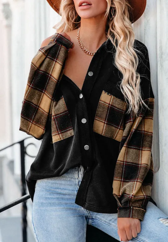 Plaid Button Up Shacket with Chest Pockets