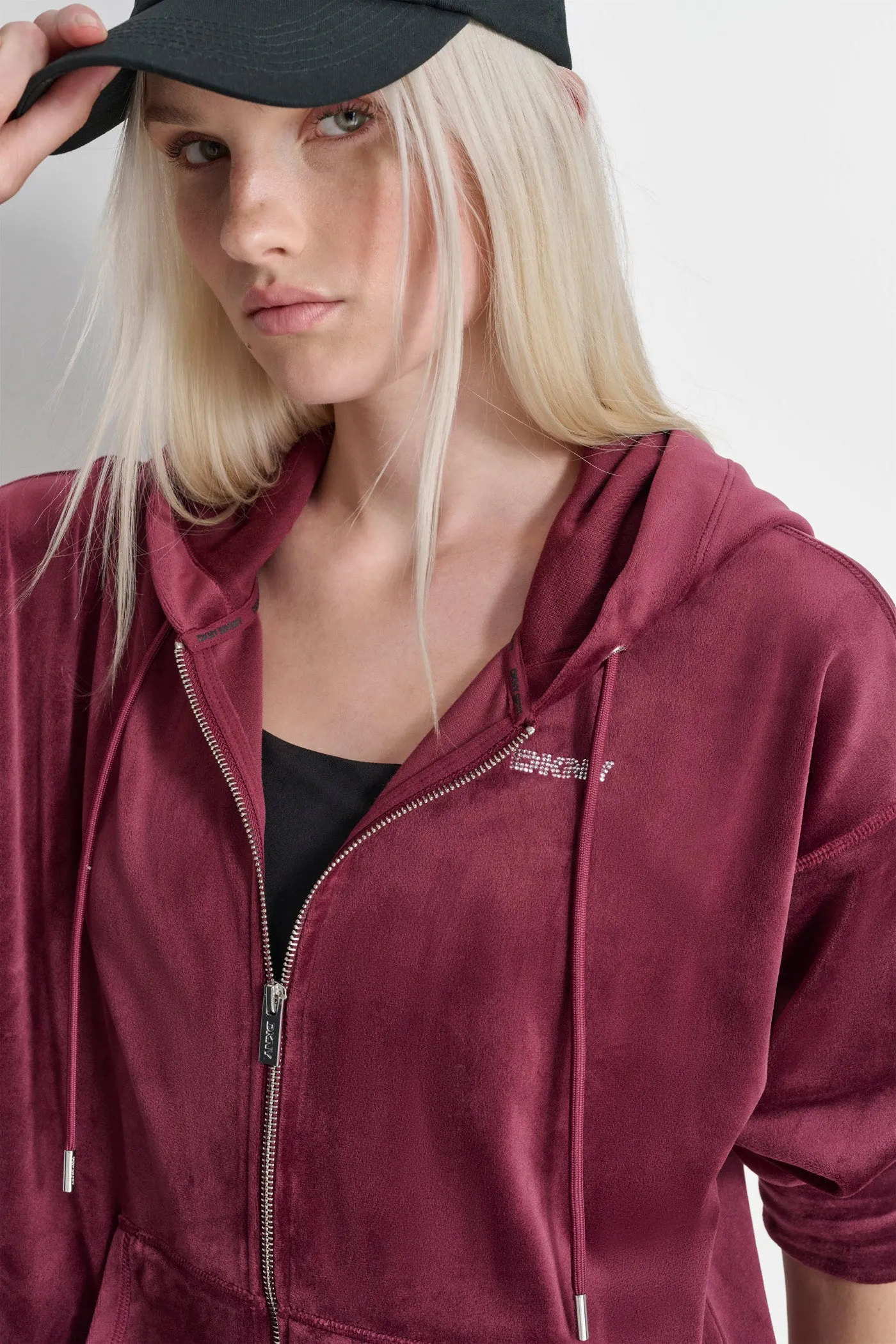 PLATINUM VELOUR RHINESTONE LOGO FULL ZIP HOODIE