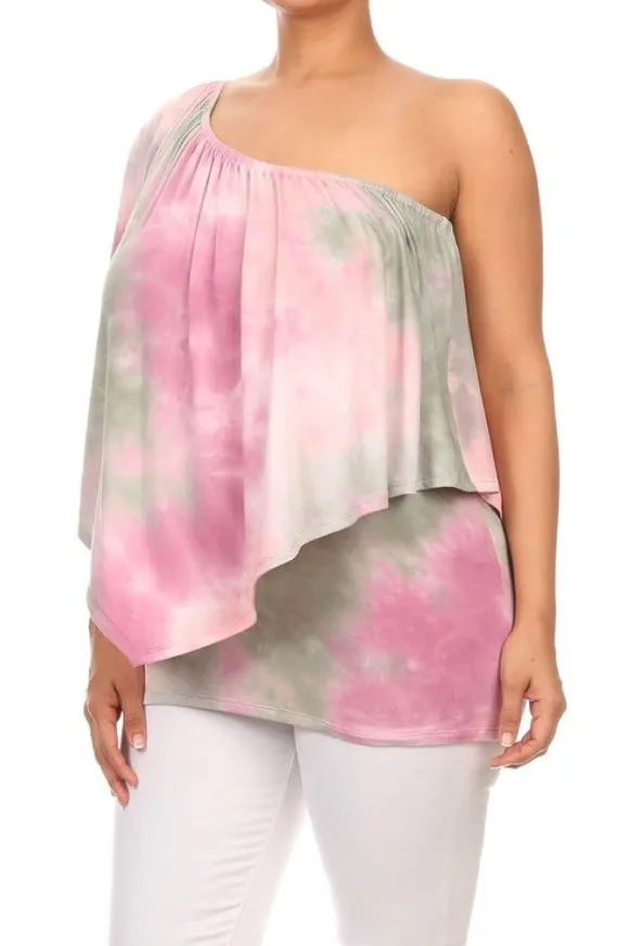 Plus Top Tie Dye Off Shoulder One Bohemian Boho Size Sexy Pink Casual