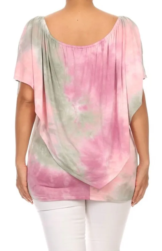 Plus Top Tie Dye Off Shoulder One Bohemian Boho Size Sexy Pink Casual