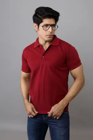 Polo T Shirts - Men Mehroon Solid Polo Collar T-shirt