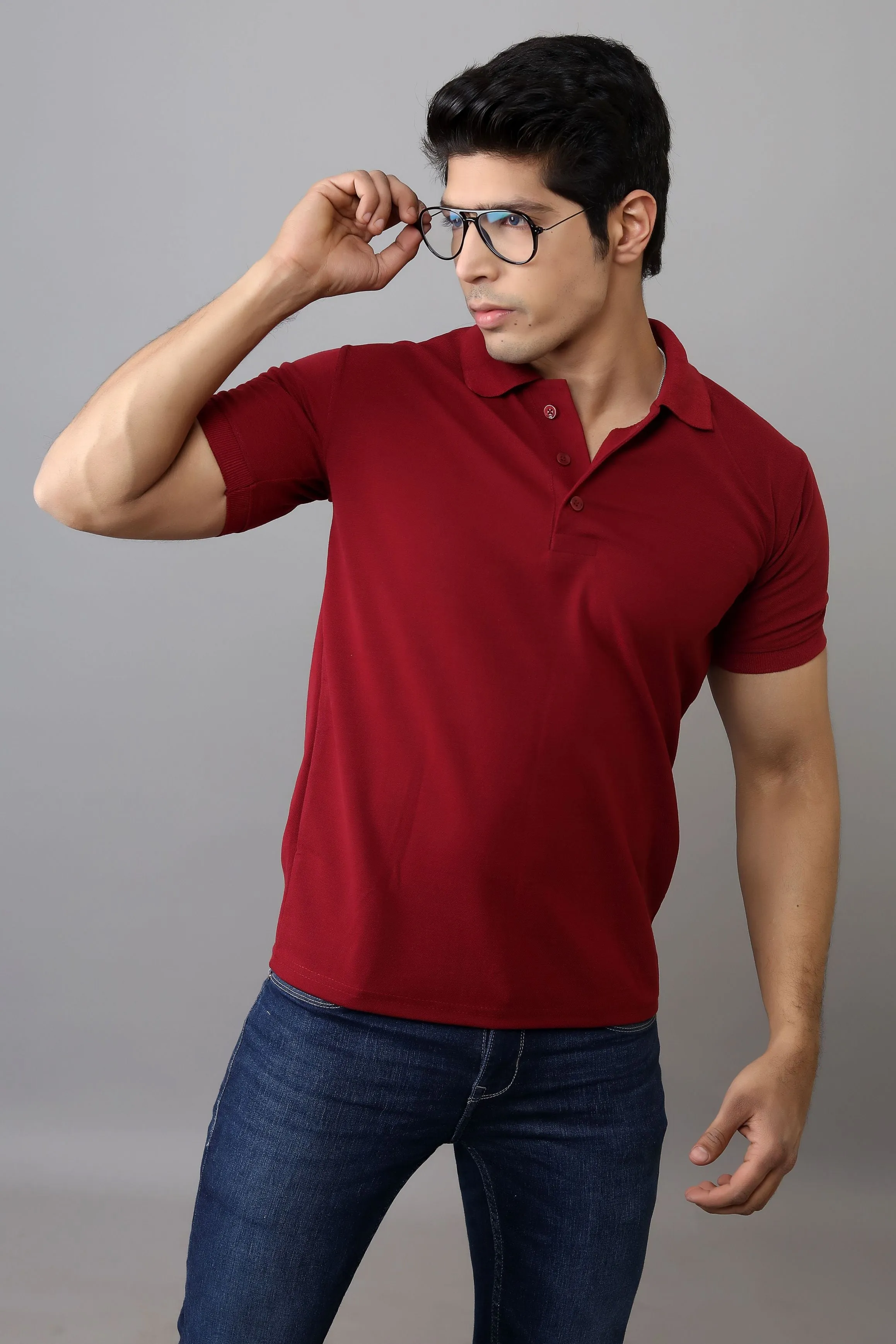 Polo T Shirts - Men Mehroon Solid Polo Collar T-shirt