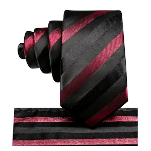 Red Black Striped Children's Kids Boys Tie Pocket Square  6cm