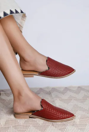 Red Handwoven Cruelty-Free Leather Slip-Ons