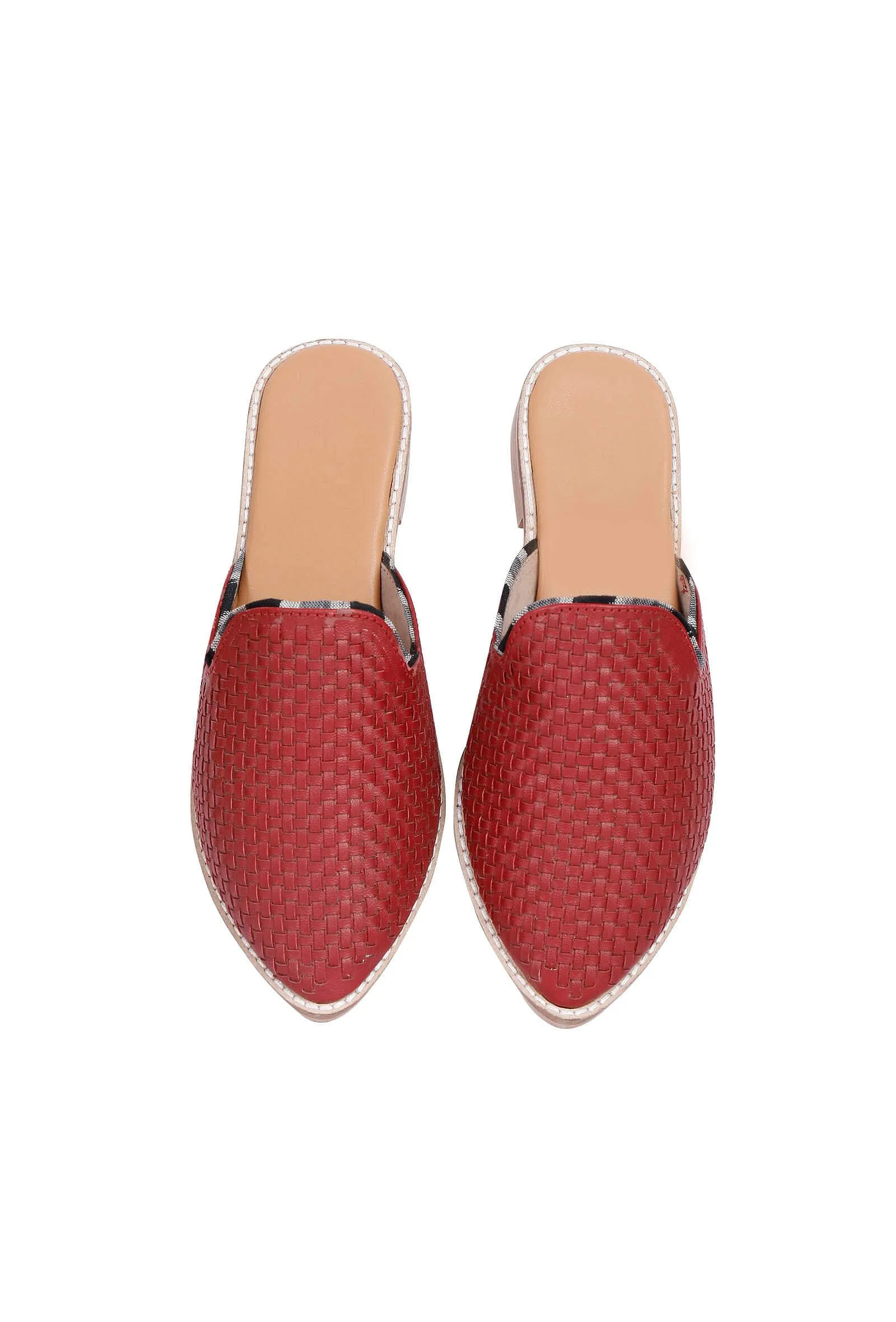 Red Handwoven Cruelty-Free Leather Slip-Ons